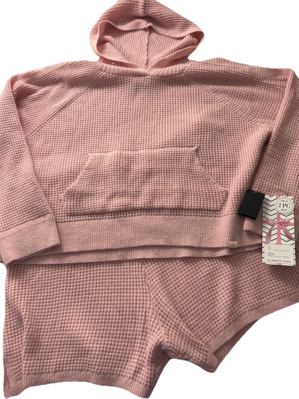 New Celebrity Pink Dusty Pink Waffle Knit Hoodie & Shorts Set Women’s Size XXL